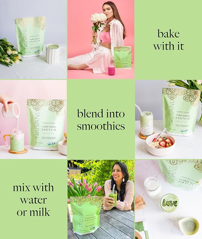 Truvani Vegan Pea Protein Powder | Matcha | 20g Organic Plant Based Protein | 10 Servings | Keto | Gluten & Dairy Free | Low Carb | No Added Sugar