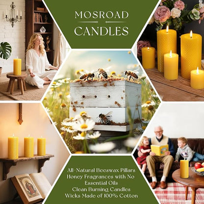 3x6 Rolled Beeswax Candles, 2 Packs, Handcrafted Honeycomb Beeswax Pillar Candles, Natural Pure Bees Wax Candle Farm Gifts for Home Decor, Candle Lovers, Air Purify