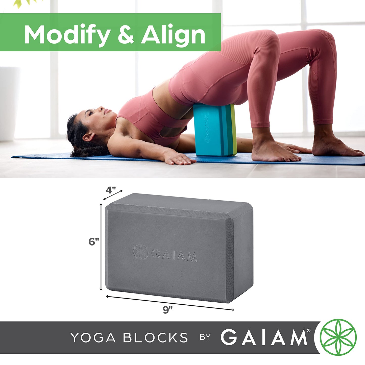 Gaiam Yoga Block, EVA Foam for Balance & Stretch (1 Block, Lagoon)