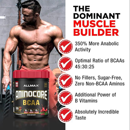 ALLMAX Nutrition AMINOCORE BCAA Powder, 8.18 Grams of Amino Acids, Intra and Post Workout Recovery Drink, Gluten Free, Fruit Punch, 315 g