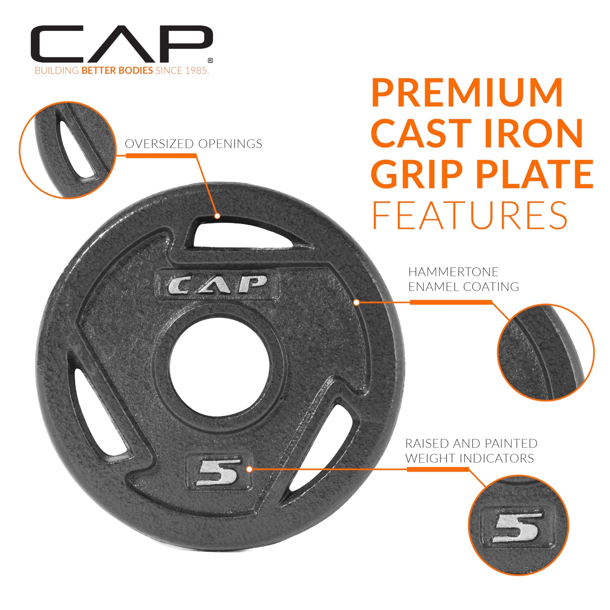 CAP Barbell 2-Inch Olympic Grip Weight Plate, 5 lb, Set of 4, 5 lb, Set of 4 Black (OPHWIS-005)