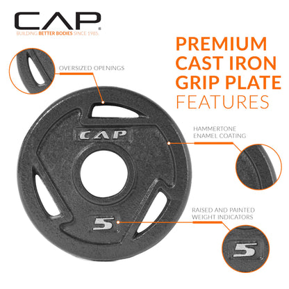 CAP Barbell 2-Inch Olympic Grip Weight Plate, 5 lb, Set of 4, 5 lb, Set of 4 Black (OPHWIS-005)