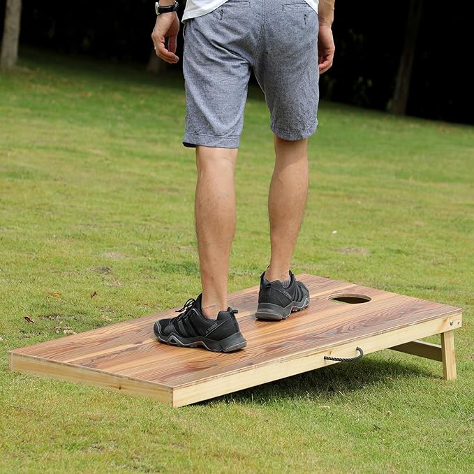 Solid Wood Premium Cornhole Game Set, Bean Bag Toss Game for Tailgate, Outdoor, Backyard - Professional Portable Cornhole Boards & Set of 8 Cornhole Bean Bags (Junior, Tailgate, Regulation Size)