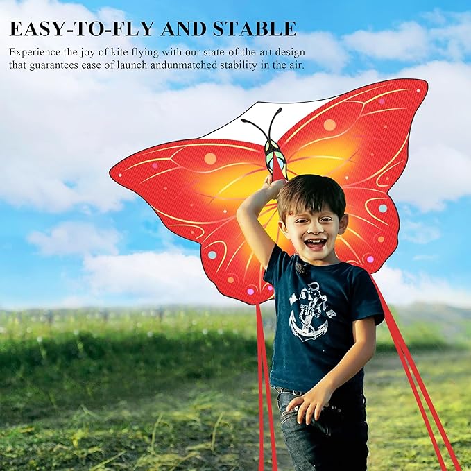 3 Pack Large Kites, Large Butterfly Kite, Colorful Delta and Red Octopus for Girls Boys Ages 4-8, 8-12, Adults