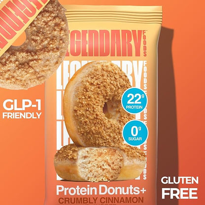 Legendary Foods 22gr Protein Donuts - Crumbly Cinnamon 8x (2 Donuts per Pack), High Protein, Zero Sugar, Gluten Free, Low Carb, Keto Friendly Snack, Healthy Donut for GLP-1, Diabetic, Bariatric Diets