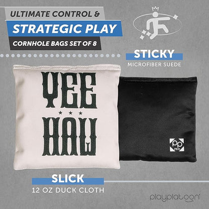 Professional Cornhole Bags - Set of 8 Regulation All Weather Double Sided - Sticky Side/Slick Side Bean Bags for Pro Corn Hole Game