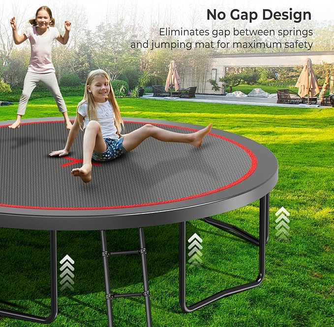 12 14 15 16FT Trampoline Outdoor with Basketball Hoop, Trampoline with Lights for Kids and Adults, Recreational Trampolin with Sprinkler, Stakes