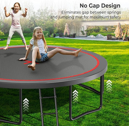 12 14 15 16FT Trampoline Outdoor with Basketball Hoop, Trampoline with Lights for Kids and Adults, Recreational Trampolin with Sprinkler, Stakes