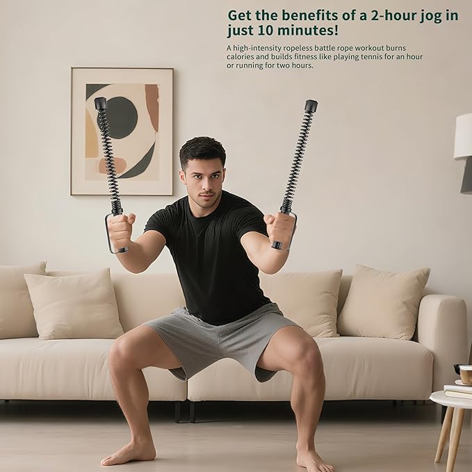 2PCS Ropeless Battle Rope – Portable Workout Ropes for Home Gym with Non-Slip Gloves, Low-Impact HIIT and Strength Workouts, Fitness Equipment for Full-Body Exercise,Men Women