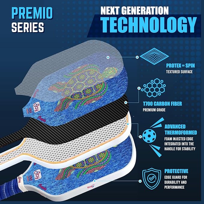 4Joy Pickleball Paddle Premio Series - Thermoformed Premium T700 Carbon Fiber Pickleball Paddless - Professional Pickleball Rackets for Women & Men - 16mm Honeycomb Core - USAP Approved
