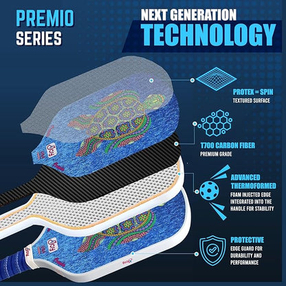 4Joy Pickleball Paddle Premio Series - Thermoformed Premium T700 Carbon Fiber Pickleball Paddless - Professional Pickleball Rackets for Women & Men - 16mm Honeycomb Core - USAP Approved