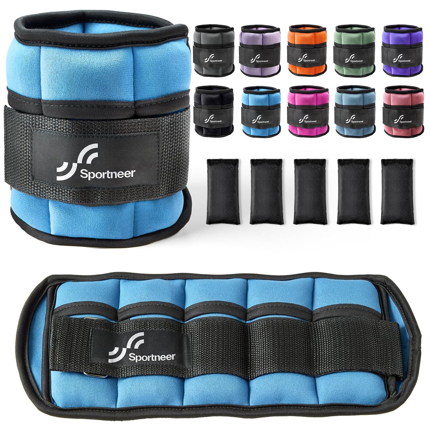 Sportneer Adjustable Ankle Weights 5lb per Pack,10 Pair,Blue