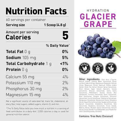 Kaged Hydration Electrolytes Powder | Glacier Grape | Hydra-Charge Sports Drink Mix | Pre, Post, Intra Workout | Low Carb, Vegan, Gluten Free | Supplements for Men & Women | 60 Servings