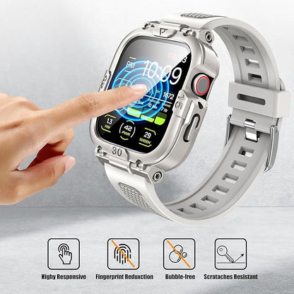 Dsytom Waterproof Case with Band Compatible for Apple Watch Band 45mm 44mm 41mm 40mm for Men ,Rugged Shockproof Smartwatch Strap Protective Bumper Cover with Built-in Tempered Glass Screen Protector