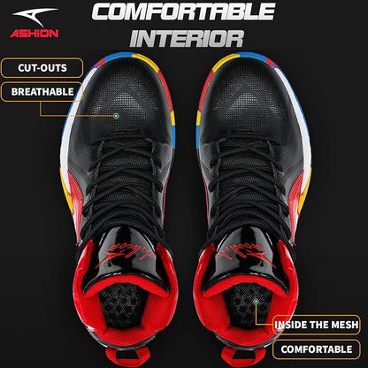 ASHION Mens Basketball Shoes Lightweight Breathable Sneakers Anti Slip Sports Shoes for Running Walking Mid Top Sneakers