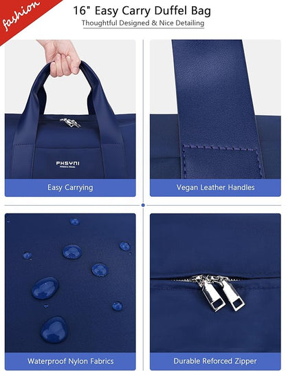 Compact Sports Gym Bag for Women and Man, Cute Mini Duffle Bag with Wet Pocket & Shoes Compartment, Personal Item Travel Workout Bag, 16"-Small, Navy