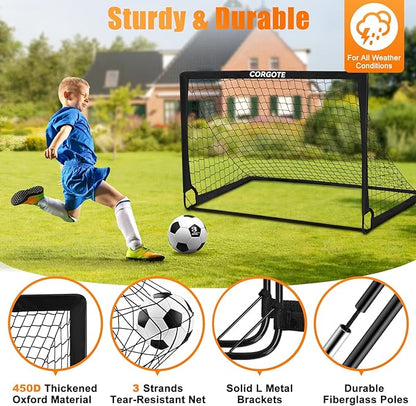 Kids Soccer Goal for Backyard Set, 2 Pack of 4x3 Toddler Soccer Net Practice Equipment with Ball, Training Equipment with Target Ball & Cones, Soccers Gifts for Boys 3-12, Outdoor Sports Toys
