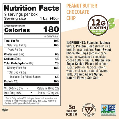 Lenny & Larry's Cookie-fied Protein Bar ??Peanut Butter Chocolate Chip Vegan 9x45g ??Healthy Snacks with 12g Plant Protein & 5g Fiber ??Gluten free Power Bar, Keto Friendly, Non-GMO & Vegan
