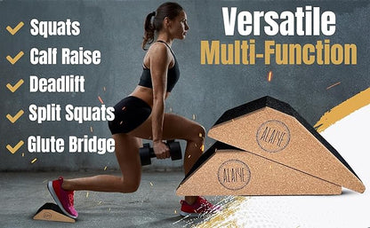 Squat Wedge Blocks (Set of 2) ??Non-Slip Slant Boards for Lower Body Workouts, Ankle and Calf Stretching - Yoga Blocks, Designed to Elevate Heels and Squat Support - Includes Carry Bag