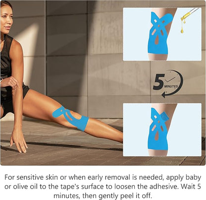 Precut Kinesiology Tape for Knees ??14 PCS Knee Tape for Pain Relief & Support, Elastic Waterproof Sports Tape, Breathable & Latex-Free, Pre Cut Athletic Tape for Workout & Injury Recovery, Blue
