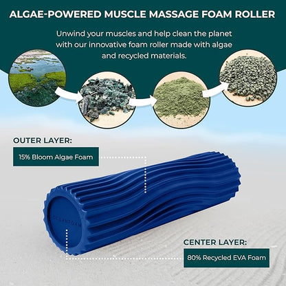 Oceanfoam Tidal Roller - Royal Blue - Muscle Massage Foam Roller for Back Pain & Stretching - Firm and Ergonomic Wide Wave Textured - Yoga, Athletics, & Wellness - Full Size, 20" x 5"