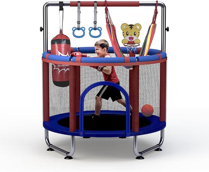 Trampoline for Kids 55inch Toddler Mini Small Trampoline Outdoor Indoor Basketball Hoop, Swing, Gift for Baby, Toddlers & Kids Ages 3-6