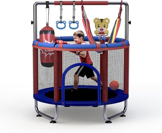 Trampoline for Kids 55inch Toddler Mini Small Trampoline Outdoor Indoor Basketball Hoop, Swing, Gift for Baby, Toddlers & Kids Ages 3-6