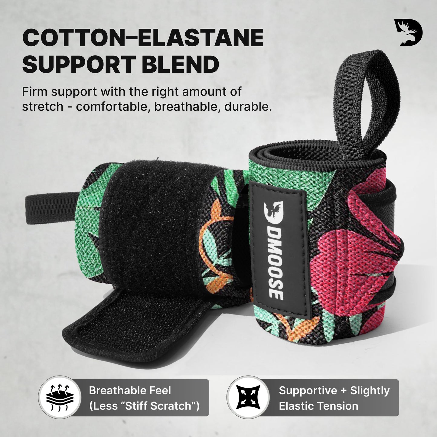 DMoose Wrist Wraps (IPL Approved), Avoid Injury and Maximize Grip with Thumb Loop, 18" or 12" Gym