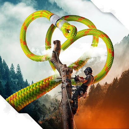 Pelican Rope Arborist Rope 11.8mm x 120Ft, USA Made High-Strength 24-Strands Static Climbing Rope - 5,400 lb Strength for Tree Climbing, Pulling, Outdoors & Swing - Yellow, Tight Spliced Eye