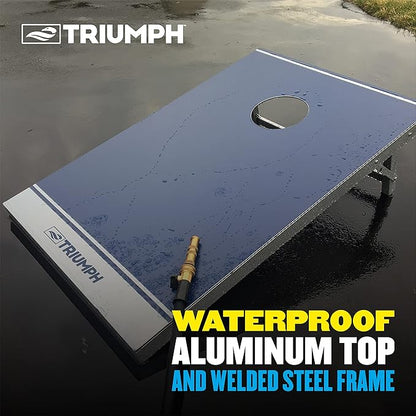 TRIUMPH SPORTS USA All-Weather Aluminum 2x3 Cornhole Set - Includes 2 Boards, 8 Cornhole Bags, and Travel Case,Blue