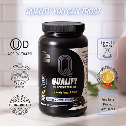 Cookies and Cream Whey Protein Powder. Post Workout Recovery Drink, Gluten & Sugar Free Highly Kosher, 25g Protein. Essential Amino Acids - 5.5g BCAA, 2.7g Leucine, 1.4g Isoleucine, 1.4g Valine 26.4oz
