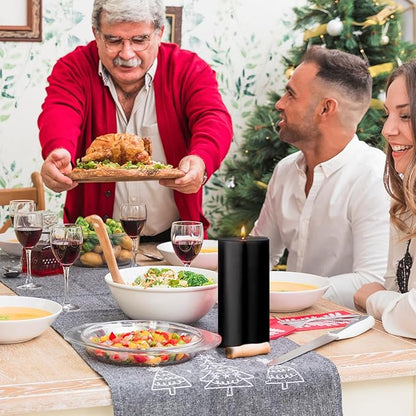 3 Packs Unscented Different Size Black Pillar Candles, Dripless Non-Toxic Smokeless 3x4, 3x6, 3x8 Inch Cylinder Candles for Halloween Wedding, Dinner Table, Party, Power Outage, Emergency