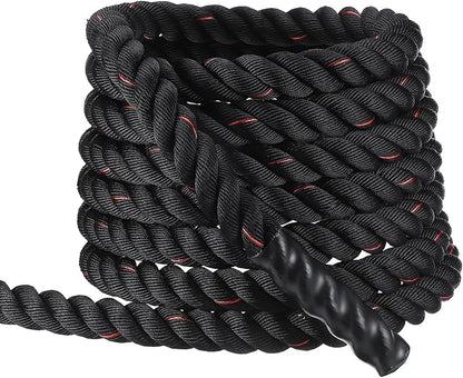 MECCANIXITY Battle Rope 40ft x 2 Inch Polyester Workout Rope Heavy Fitness Exercise Rope for Strength Training Home Gym Muscle Building, Black Red