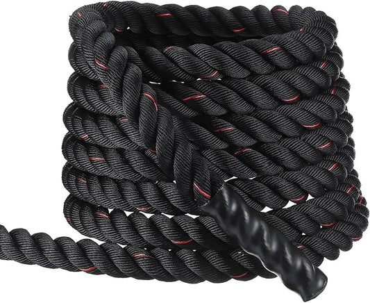 MECCANIXITY Battle Rope 40ft x 2 Inch Polyester Workout Rope Heavy Fitness Exercise Rope for Strength Training Home Gym Muscle Building, Black Red