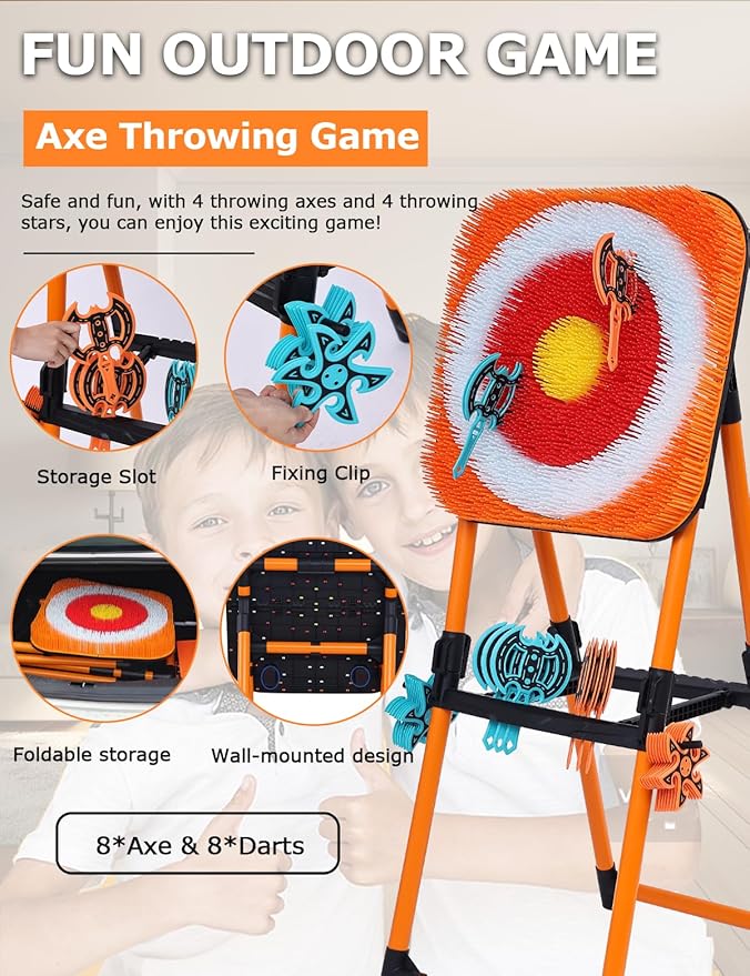 ZoLLa Axe Throwing Game for Backyard - 8 Throwing Axe & 8 Throwing Stars,24" Target,Foldable Stand,Yard & Outdoor Games for Adults and Family