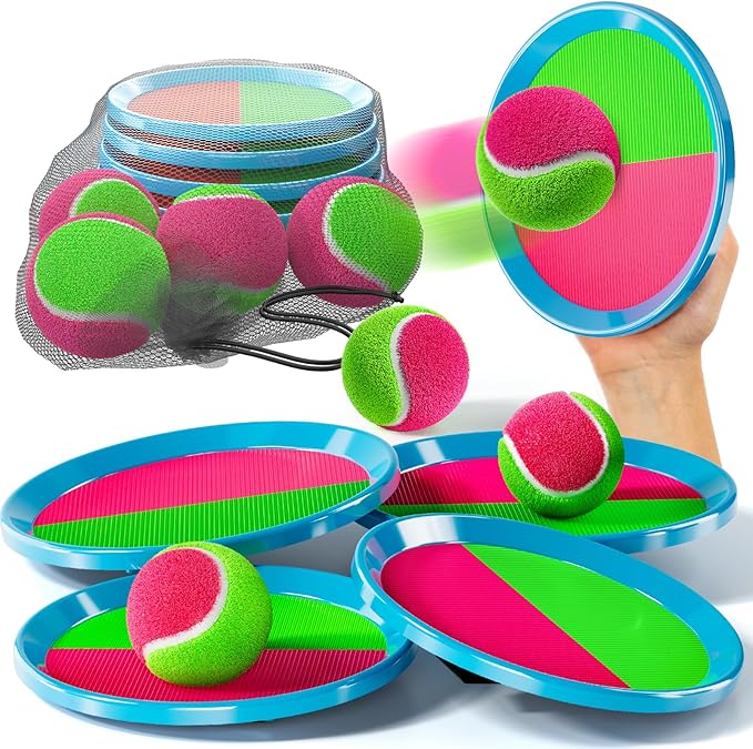 Toss and Catch Ball Game Set, Beach Outdoor Toys for Kids Boys with Paddle, Balls and Storage Bag, Yard Backyard Outside Indoor Toys Games Gifts for Kids Boys Girls Ages 3 4 5 6 7 8 9 10