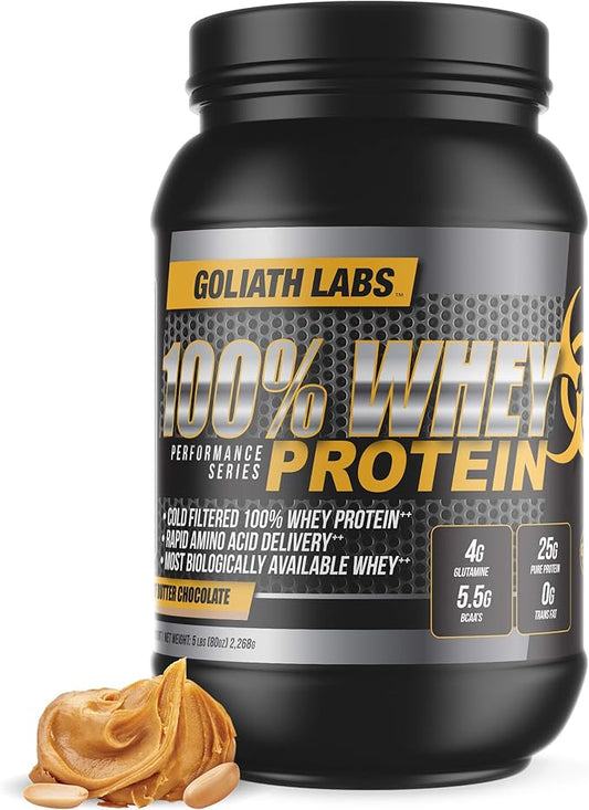 Goliath Labs 100% Whey Protein Powder Isolate ??Fast-Absorbing Workout Supplement for Men & Women ??25g Protein, 5.5g BCAAs??Lean Muscle Growth & Recovery ??5 lbs/68 Servings (Peanut Butter Chocolate)