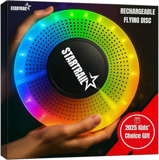 TOMLEON LED Flying Disc with Millions of Colors, Rechargeable & Waterproof, Smart Light Modes, Light-Up 175g - Frisbee for Outdoor Fun, Camping, Birthdays for Men, Boys, Teens, & Kids