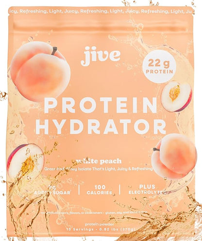 Jive Clear Protein Powder - 22g Grass-Fed Whey Isolate, 13 Servings - White Peach - 895mg of Electrolytes - Zero Added Sugar - Clear Drink Protein Water & Juice