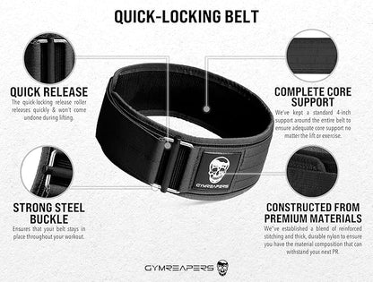 Gymreapers Quick Locking Weight Lifting Belt for Men Gym Belt for Powerlifting Deadlift Belt with 4 Inch Neoprene Metal Buckle Back Support Weightlifting Belt Women