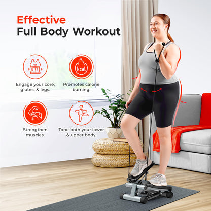 Sunny Health & Fitness Mini Stair Stepper with Resistance Bands for Cardio