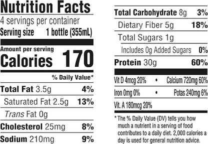 Oikos Protein Shake, Vanilla, 30g High Protein Drinks, Shelf Stable, Ready to Drink, 5g Prebiotic Fiber, 12 fl oz Bottle, 4 Count