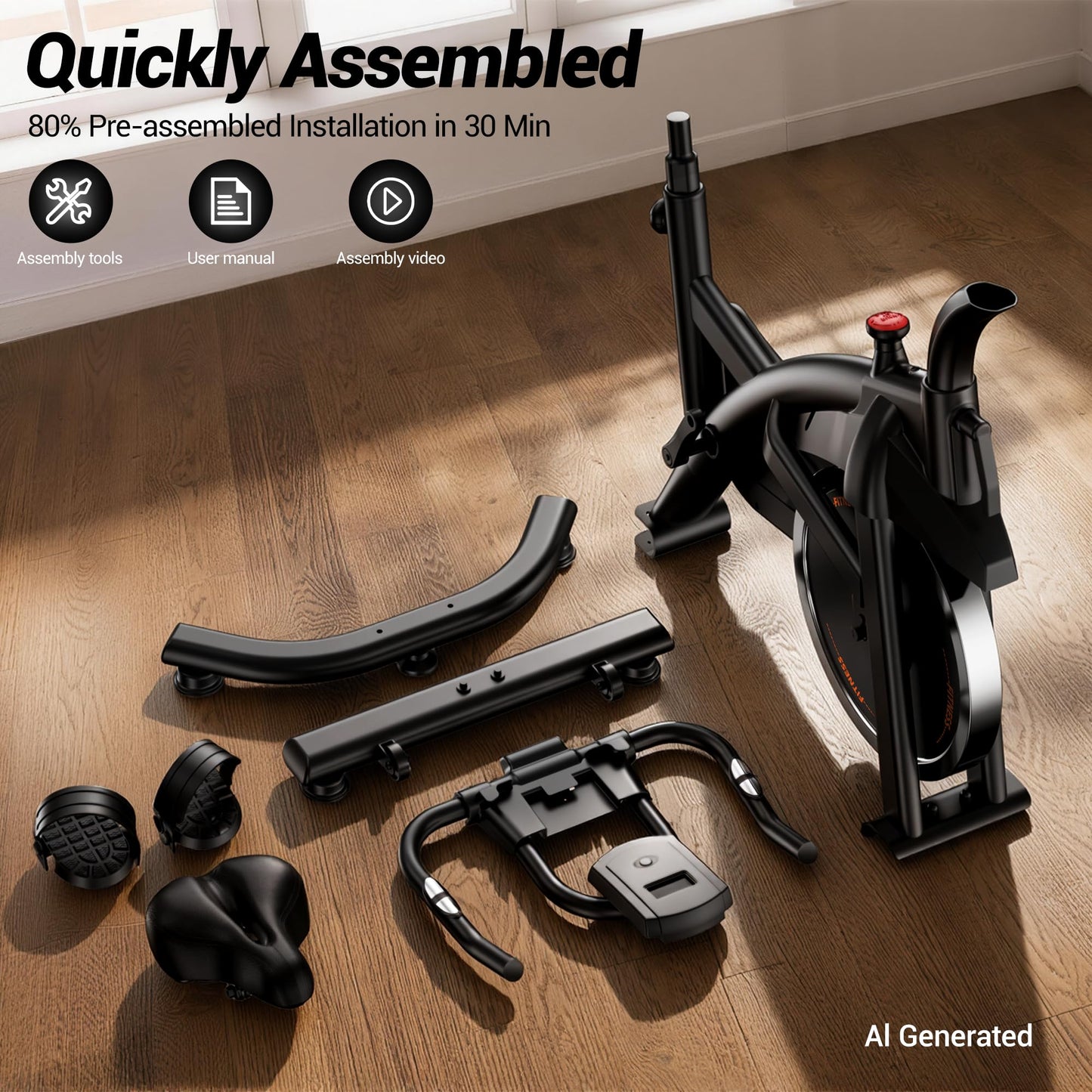 Exercise Bike,Brake Pad Stationary Bike for Home with 0-100 Resistance & App, Silent Belt Drive