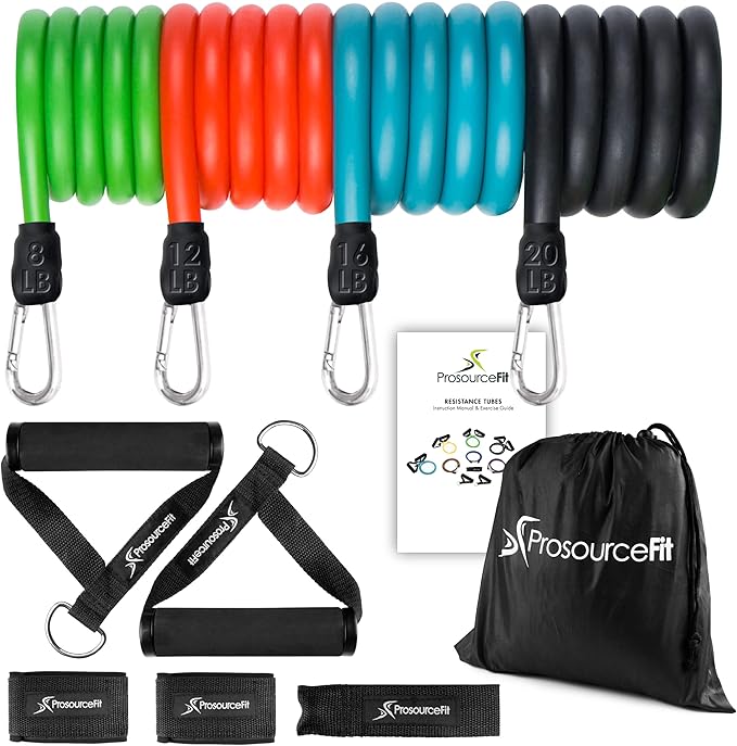 ProsourceFit Single Stackable Resistance Bands with Door Anchor and Exercise Guide, 5-8 LB, Heavy Duty Fitness Tube for Full-Body Exercises and Home Workouts, Green