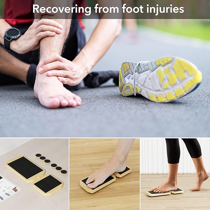 Single Leg Balance Board - Ankle Strengthener for Sprained, Wood Foot Trainer with non-slip pads for Plantar Fasciitis Relief, Posture Correction, Calf Stretching and Balance