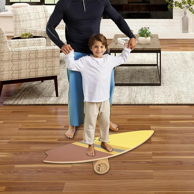 Premium Balance Board Trainer With Rollers - 10 Layer Wooden Exercise Non-slip Surface Fish Tail for Surfing, Paddle, Yoga, Training