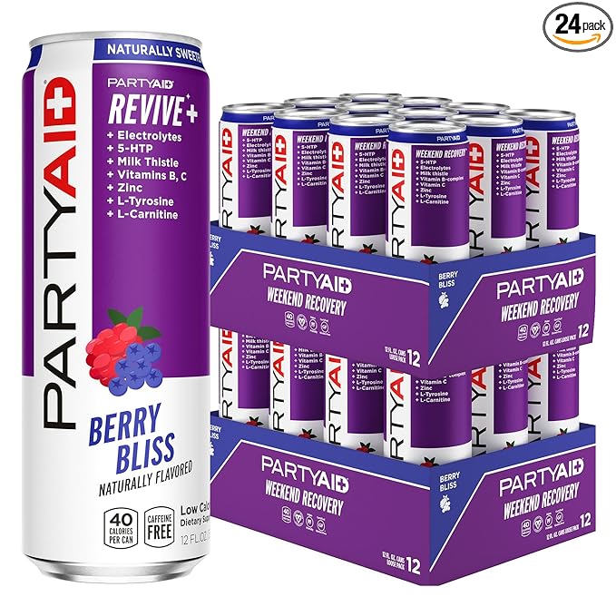 PARTYAID Rehab Blend, Feel Good Tonight and Tomorrow, Contains 5-HTP, B-Complex, Milk Thistle, Electrolytes, No Artificial Flavors or Sweeteners, Caffeine-Free, 12 Fl Oz (Pack of 24)