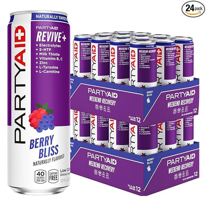 PARTYAID Rehab Blend, Feel Good Tonight and Tomorrow, Contains 5-HTP, B-Complex, Milk Thistle, Electrolytes, No Artificial Flavors or Sweeteners, Caffeine-Free, 12 Fl Oz (Pack of 24)