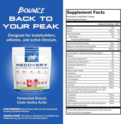 Granite Nutrition Recovery - Premium Intra-Workout Drink with EAAs, Cluster Dextrin, Sensoril & Senactiv for Athletic Performance and Lean Muscle Gains - Watermelon Candy (20 Servings)