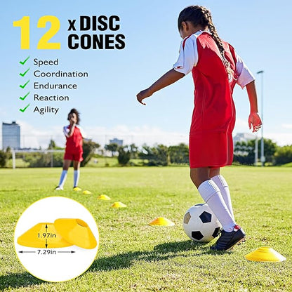 Soccer Training Equipment, Speed Agility Training Equipment for Kids Youth Adults, 20ft Agility Ladder, 4 Hurdles, Jump Rope, 12 Soccer Cones, Running Parachute, Football Training Equipment